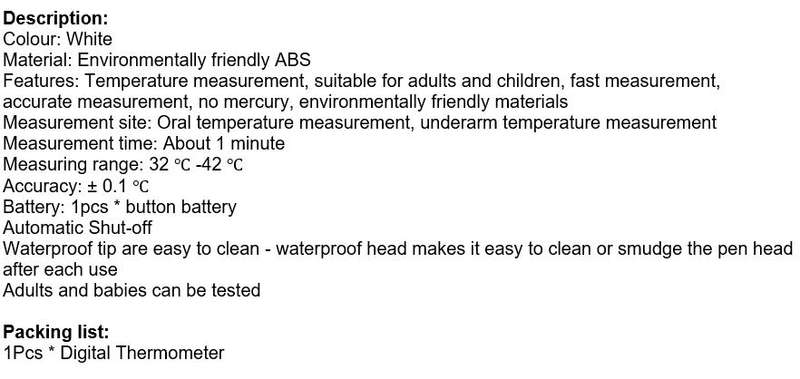 Digital Thermometer  Fast & Accurate Measurement, No Mercury, Environmentally Friendly