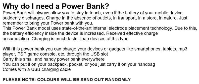 3600mAh Redro Power Bank with USB Cable for Charging of Devices