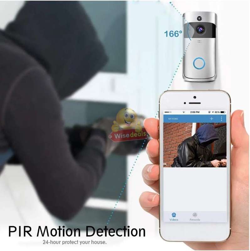 WIFI Video Door Bell - PIR Motion Detection, Real-time & Two-way Intercom, 166° Wide Angle etc