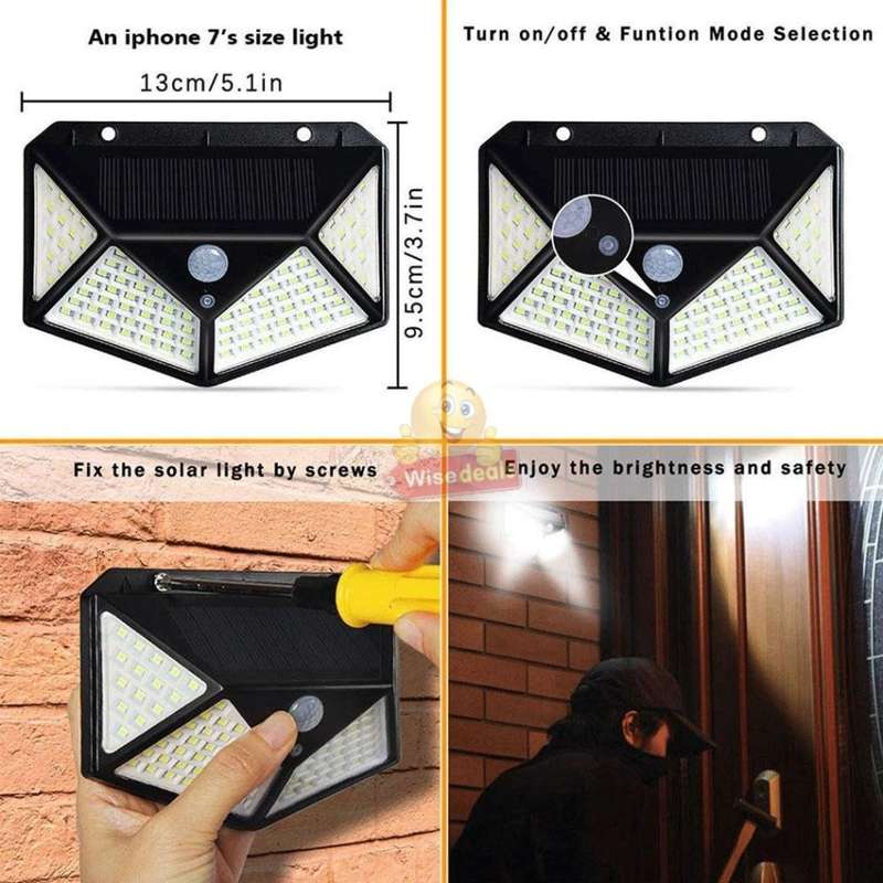 100 LED Super Bright Solar Wall Light, Motion Sensor with 3 Modes, Waterproof & Eco-friendly