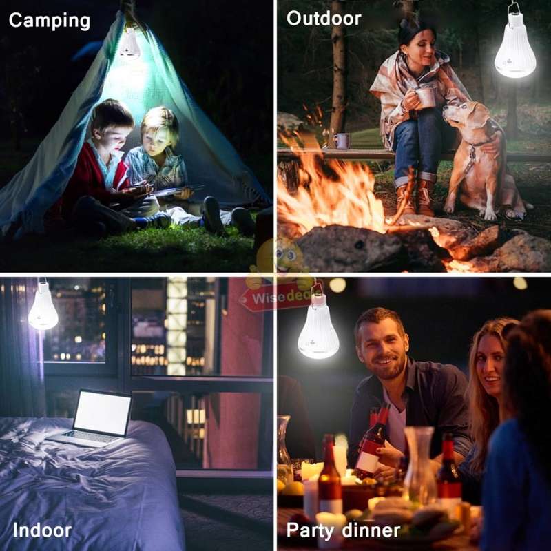 LED SOLAR Light Bulb with Solar Panel & Multifunctional Charging Cable to Charge Devices