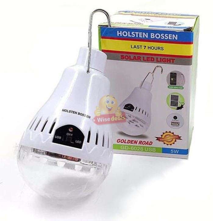 LED SOLAR Light Bulb with Solar Panel & Multifunctional Charging Cable to Charge Devices