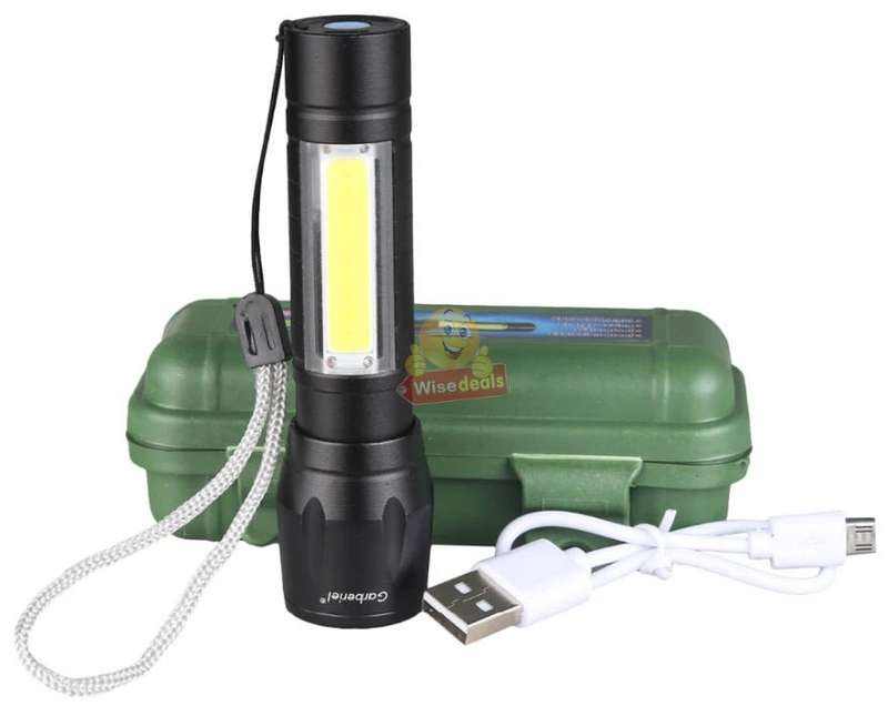 Mini USB LED Rechargeable Flashlight compact in box with 3 modes
