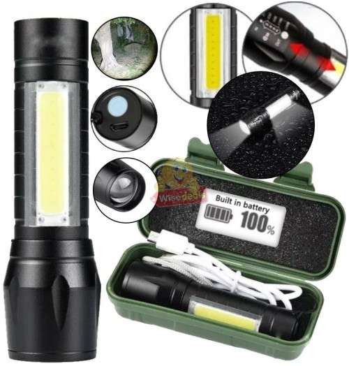 Mini USB LED Rechargeable Flashlight compact in box with 3 modes
