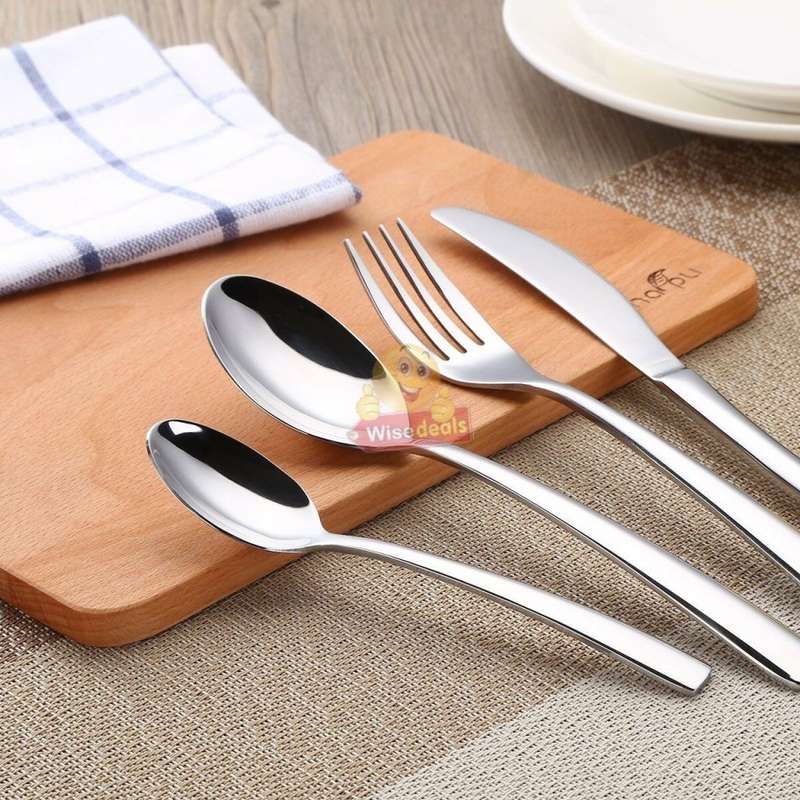24 Piece Modern Silverware Stainless Steel Cutlery Set in Wooden Case