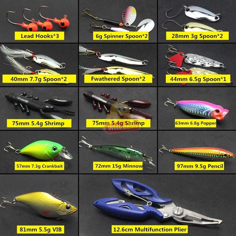 101 Piece Fishing Tackle Lure Bait Kit, comes in a transparent two-layer Box