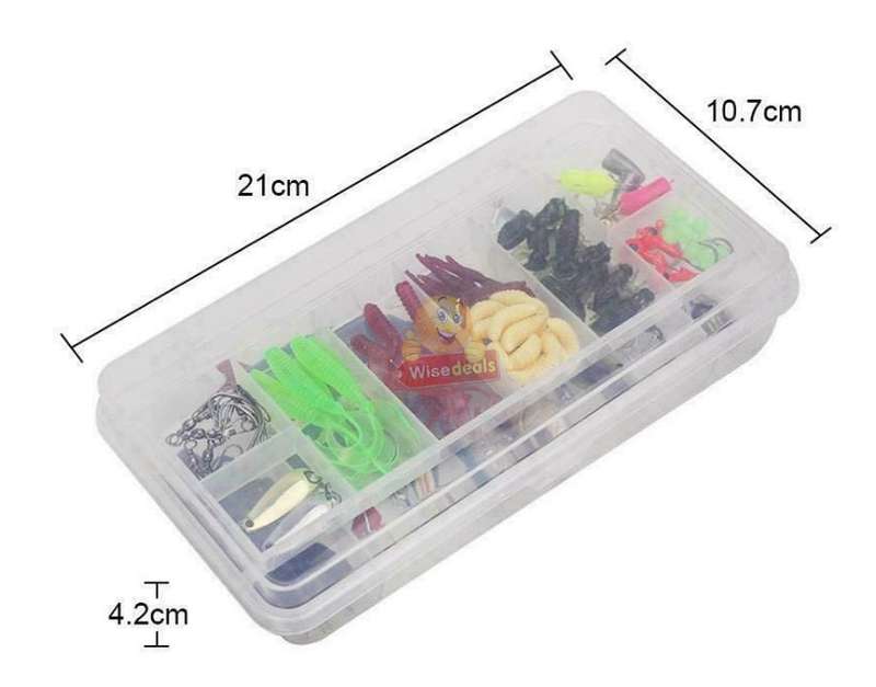 101 Piece Fishing Tackle Lure Bait Kit, comes in a transparent two-layer Box