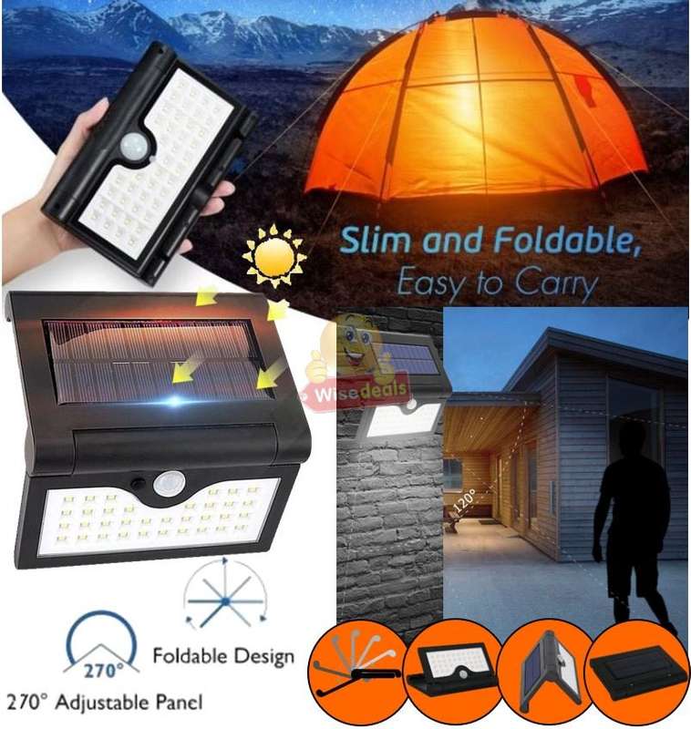 NEW Super Bright Foldable SOLAR Wall Light with 3 Lightening Modes, 34 LEDs, Portable, Adjustable