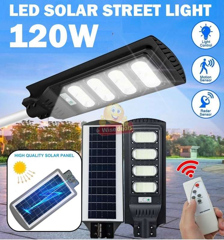 Super Bright 120W LED SOLAR Street Light with Remote, PIR, Motion Sensor, Waterproof with 3 Modes
