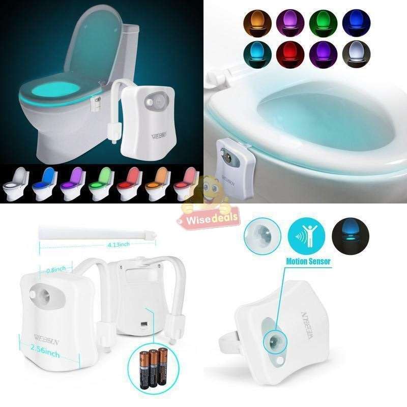 Motion Activated 8 Colour LED Toilet Night Light, Easy Installation & Light Sensitive