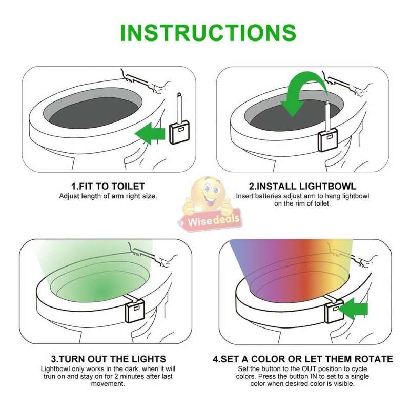 Motion Activated 8 Colour LED Toilet Night Light, Easy Installation & Light Sensitive