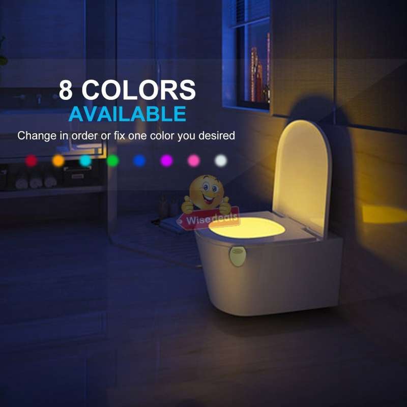 Motion Activated 8 Colour LED Toilet Night Light, Easy Installation & Light Sensitive