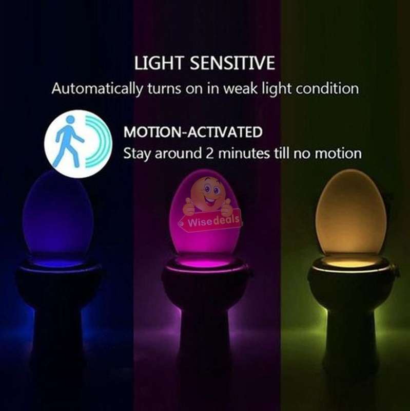 Motion Activated 8 Colour LED Toilet Night Light, Easy Installation & Light Sensitive