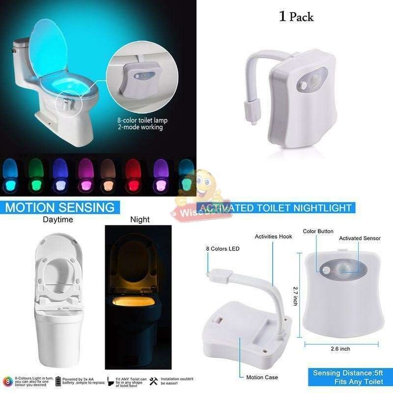 Motion Activated 8 Colour LED Toilet Night Light, Easy Installation & Light Sensitive