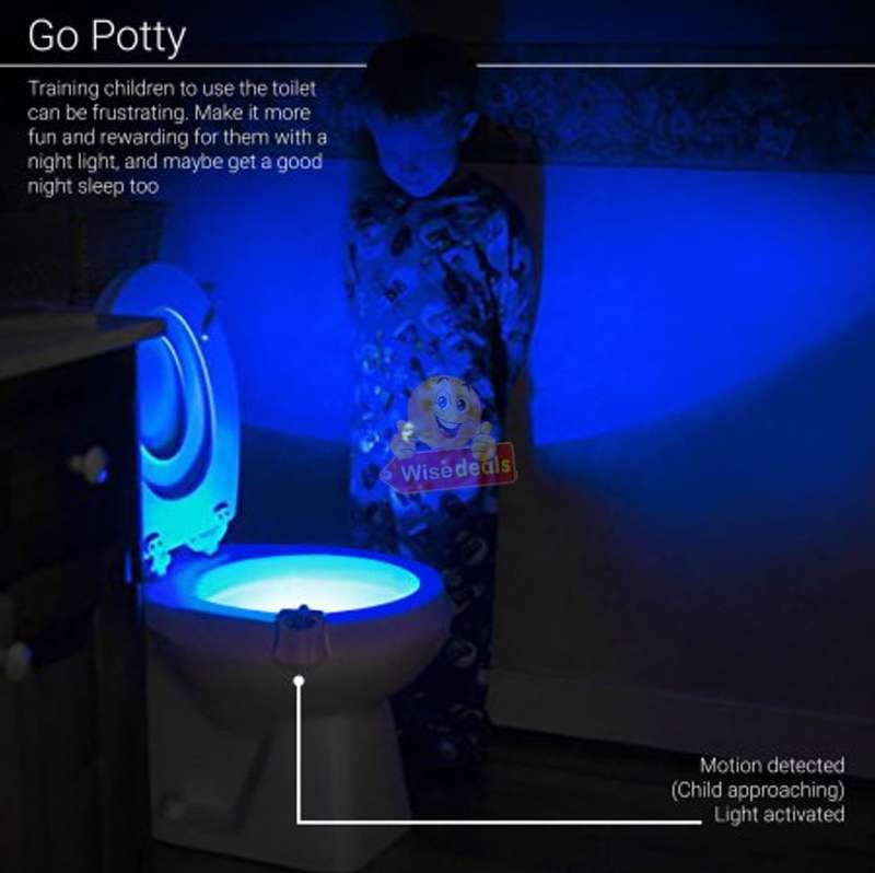 Motion Activated 8 Colour LED Toilet Night Light, Easy Installation & Light Sensitive