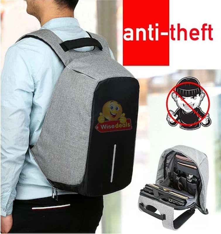 Anti-Theft Backpack with USB interface for mobile charging, zipper not visible for anyone to open