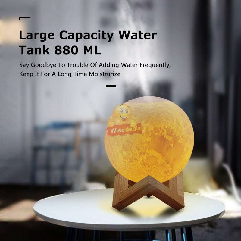 3D Moon Lamp Humidifier, 3 Colour Night Light, Automatic Power-off Protection, Touch Control, Quiet