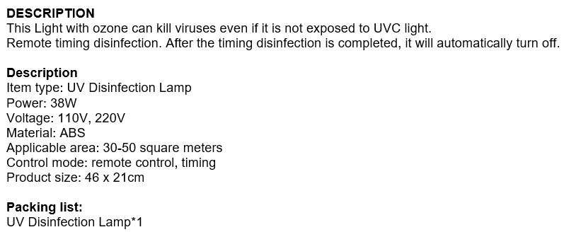 Large UV Disinfection Lamp, Sterilize, Remove Mites, Remove Odors, Remote & Timer Settings