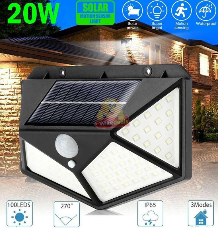 20W 100 LED Super Bright Solar Wall Light, Motion Sensor with 3 Modes, Waterproof & Eco-friendly