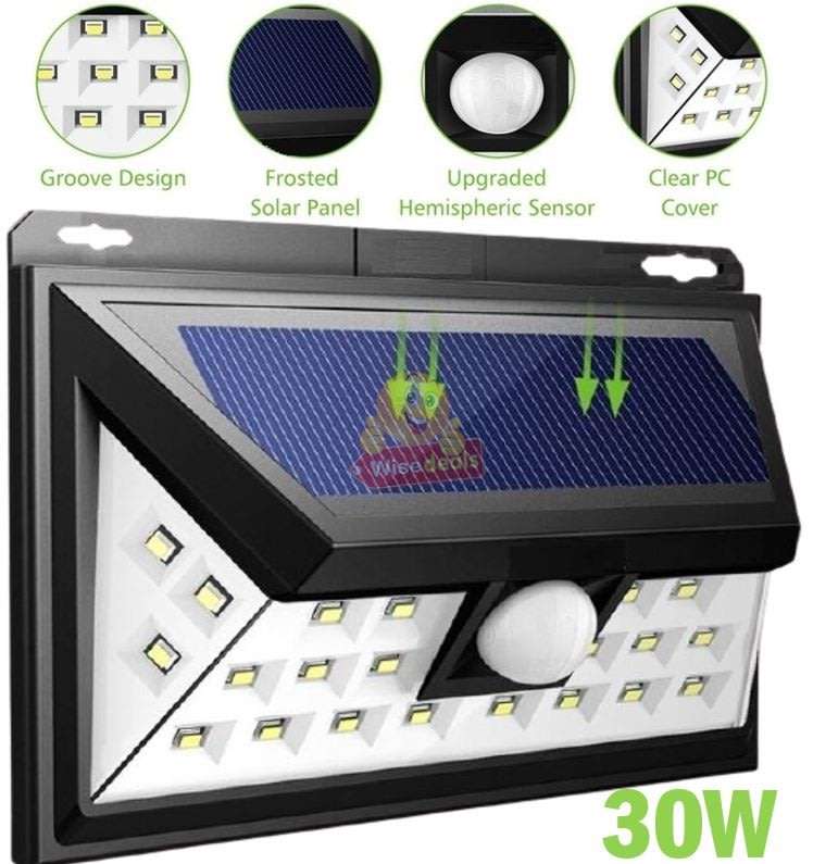 30W Super Bright LED Solar Wall Light, Motion Sensor, Wide-Angle, Waterproof and Eco-friendly