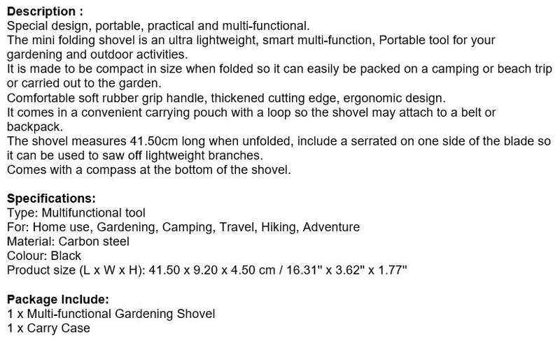 All in One Portable, Practical and Multi-functional Folding Shovel in a Convenient Carry Case
