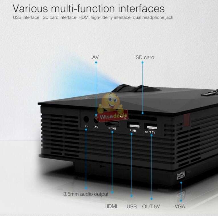 LED WIFI Projector, 1800 Lumens, 1080P Display, Support USB, SD, VGA, HDMI, AV, IR