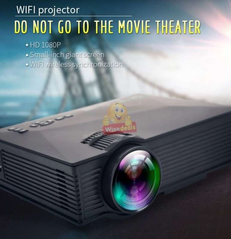 LED WIFI Projector, 1800 Lumens, 1080P Display, Support USB, SD, VGA, HDMI, AV, IR