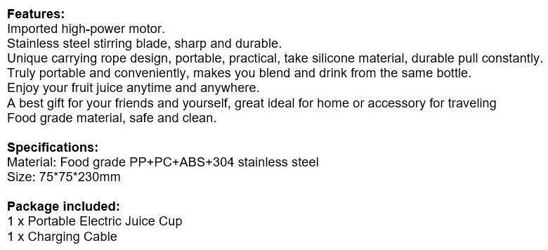 Portable Size Rechargeable USB Electric Fruit Juicer, Smoothie Maker & Blender