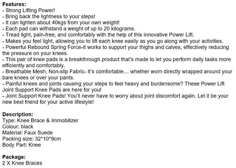 1 Pair Power Lift Joint Support Knee Braces & Immobilizer, No more Painful Knees and Joints