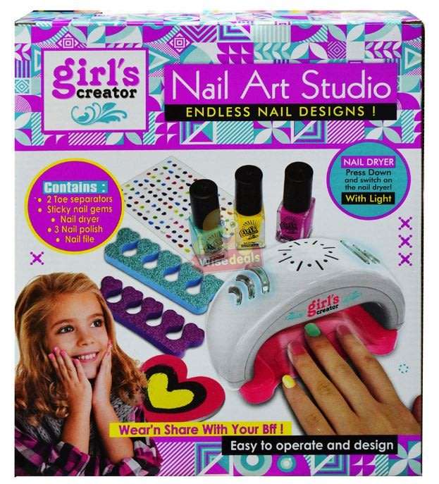 This Amazing Nail Set Comes Complete with Dryer with light, Nail Polish, Nail Gems, Separators etc.