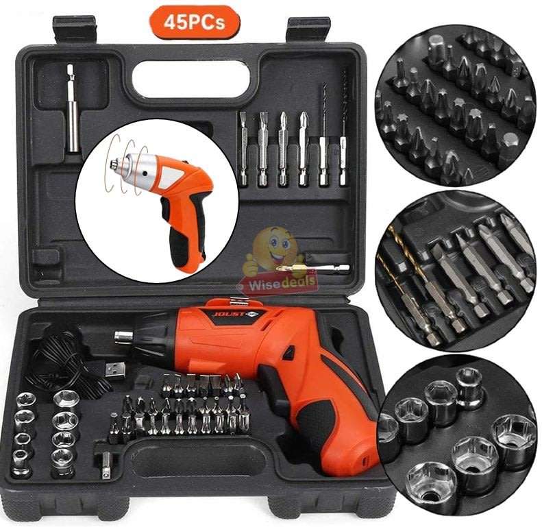 45Pcs Cordless Rechargeable Screwdriver and Drill Set