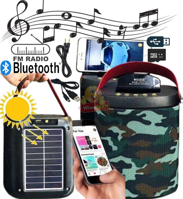 Wireless Bluetooth SOLAR Speaker with FM Radio and Build-In Mic, Support SD Card, USB, AUX