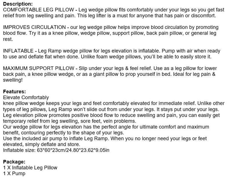 Comfortable Medical Inflatable Leg Pillow, Improves Blood Circulation, Reduce Swelling, Back Pain...