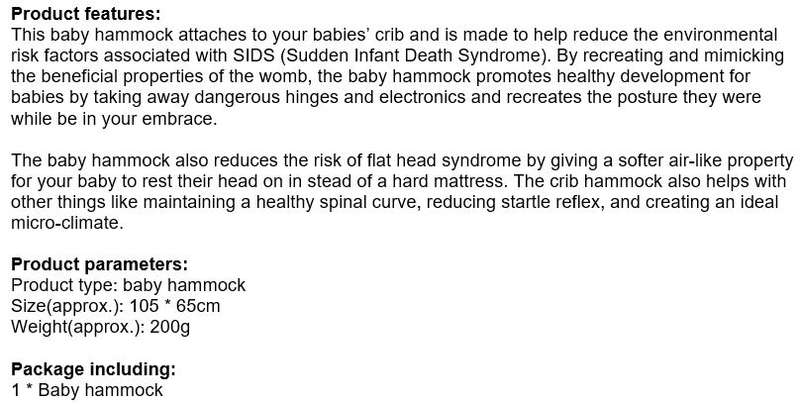 Baby Hammock - Reduce risk factors associated with SIDS, Environmental and breathable material
