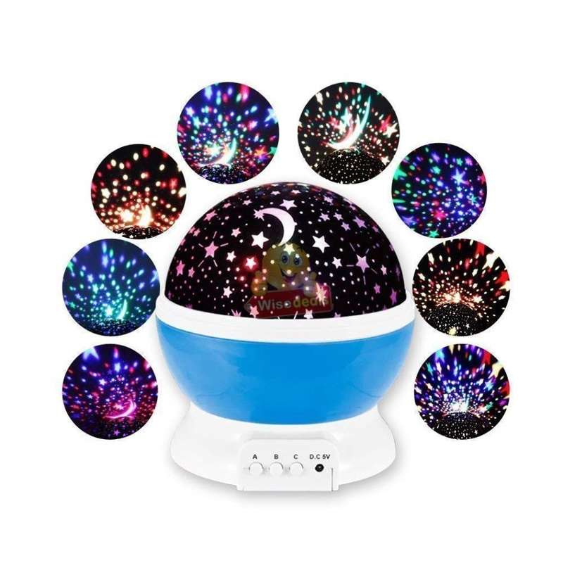 Rotating Starry Night Sky Projector Lamp with moon and stars in colour or soft white night bed lamp