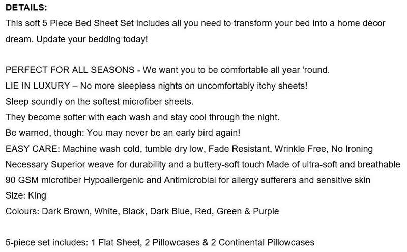 OUTSTANDING 5 PIECE KING SIZE Bed Sheet Set -  Get everything you need in one set!