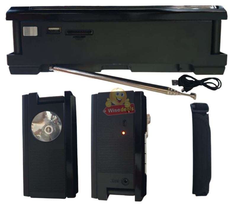 Rechargeable Bluetooth SOLAR AM-FM Radio with USB, SD, Aux MP3 Player, Flashlight, 18650mAh