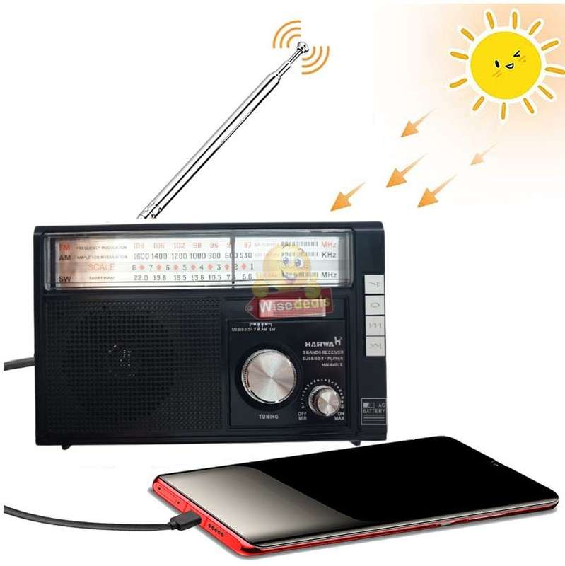 Rechargeable Bluetooth SOLAR AM-FM Radio with USB, SD, Aux MP3 Player, Flashlight, 18650mAh