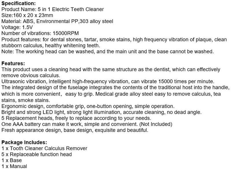 Electric Ultra-Sonic Acoustic Vibration Tooth Cleaner & Calculus Remover for beautiful teeth