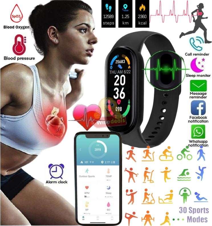 Bluetooth Fitness Watch - Monitor Heart Rate, Blood Pressure, Blood Oxygen, Sport, Calorie, Distance
