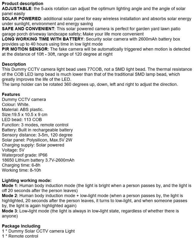 77 COB Solar Motion Sensor Flood Light with, 3 Setting Modes, Waterproof, Rechargeable battery etc.