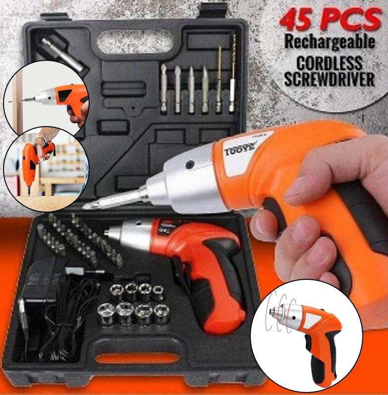 45Pcs Cordless Rechargeable Screwdriver and Drill Set