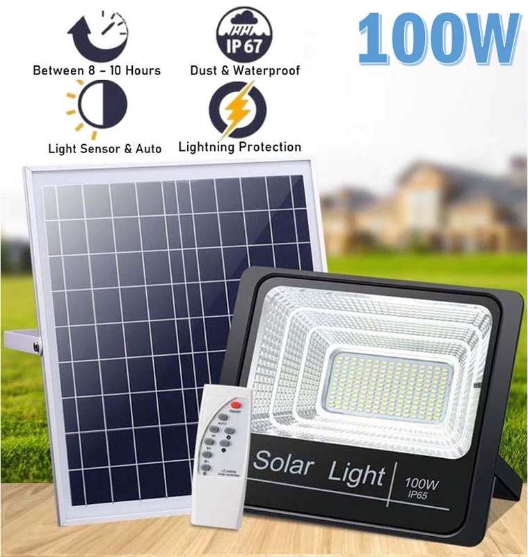 100W Solar Flood Light Wireless Remote Control