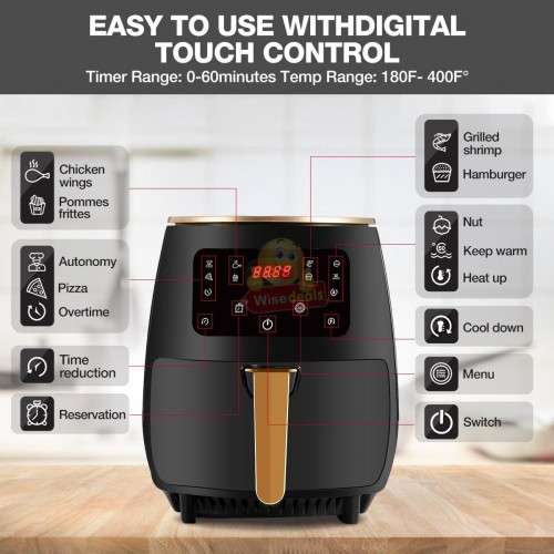 Air Fryer with Digital LED Display, Air-fry, grill, bake, sauté and roast