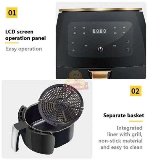 Air Fryer with Digital LED Display, Air-fry, grill, bake, sauté and roast