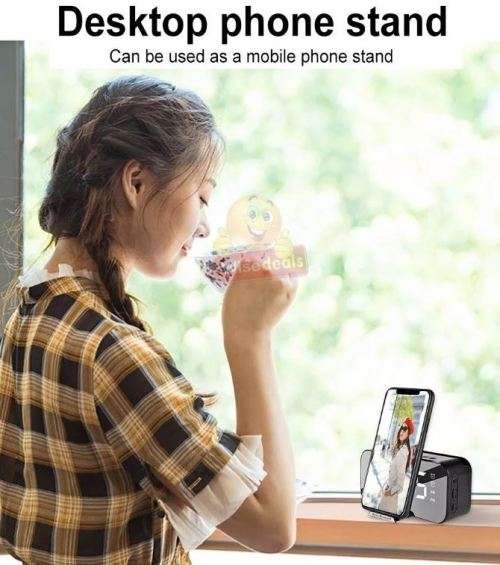 Portable Bluetooth Boombox Speaker and Alarm Clock - Support FM Radio, USB, TF Card, Aux