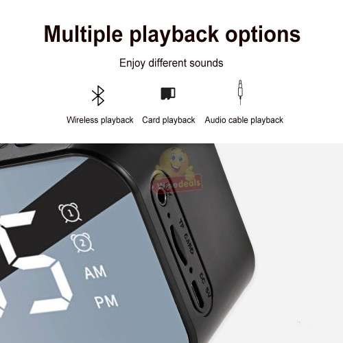 Portable Bluetooth Boombox Speaker and Alarm Clock - Support FM Radio, USB, TF Card, Aux
