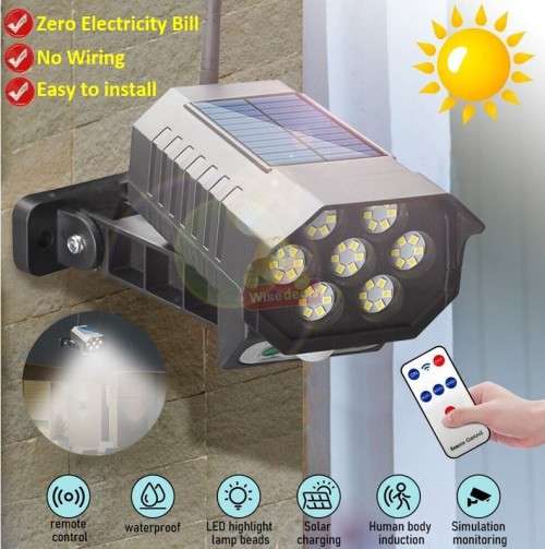 Solar Security Motion Sensor Flood Light with Remote Control, 3 Setting Modes, Waterproof etc.
