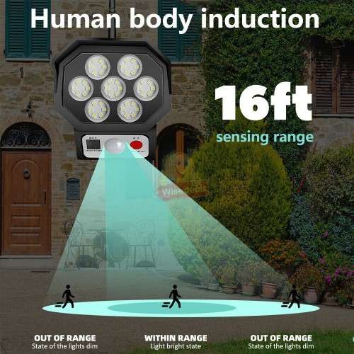 Solar Security Motion Sensor Flood Light with Remote Control, 3 Setting Modes, Waterproof etc.