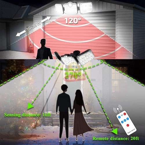30W Rotatable Three Head Solar Flood Light - 3 Light Modes